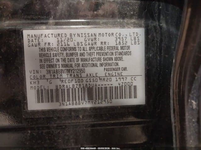 2021 NISSAN SENTRA S XTRONIC CVT 9