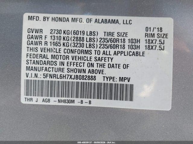 2018 HONDA ODYSSEY EX-L 9