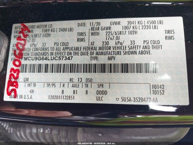 2020 FORD ESCAPE SE 9