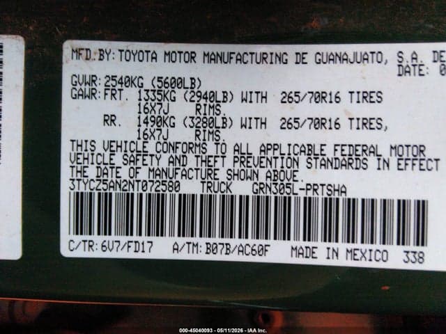 2022 TOYOTA TACOMA SR V6/SR5 V6/TRD OFF ROAD/TRD PRO/TRD SPORT 9
