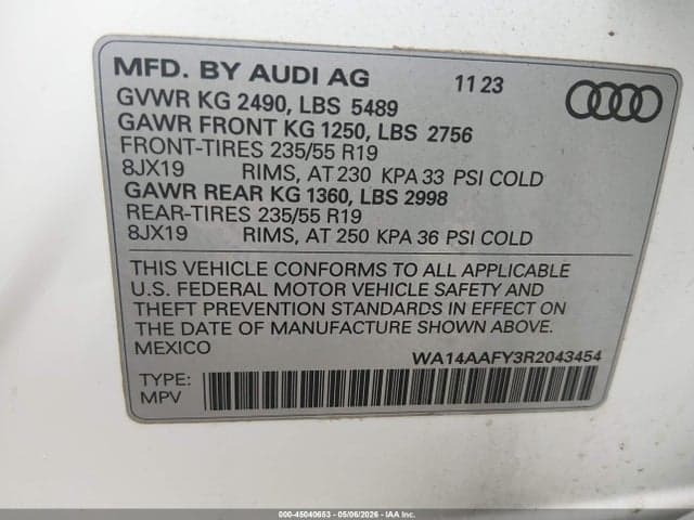 2024 AUDI Q5 SPORTBACK PREMIUM 45 TFSI S LINE QUATTRO S TRONIC 9