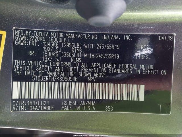 2019 TOYOTA HIGHLANDER SE 9