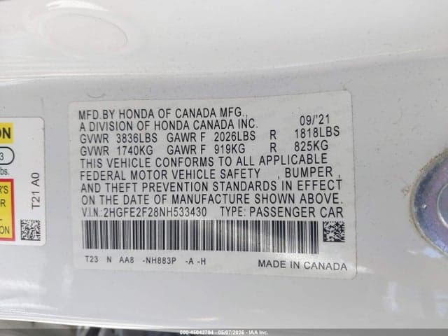 2022 HONDA CIVIC LX 9