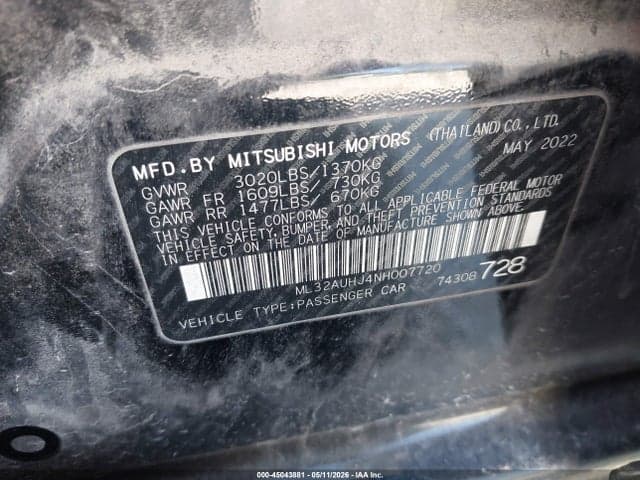 2022 MITSUBISHI MIRAGE ES 9
