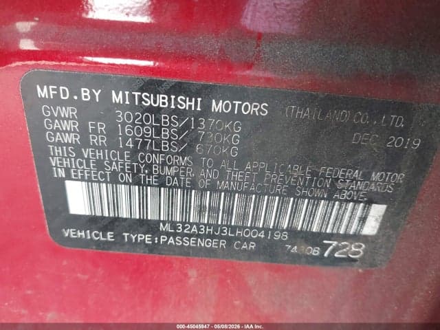 2020 MITSUBISHI MIRAGE ES 9