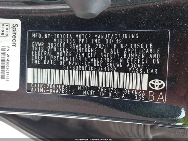 2019 TOYOTA COROLLA LE 9