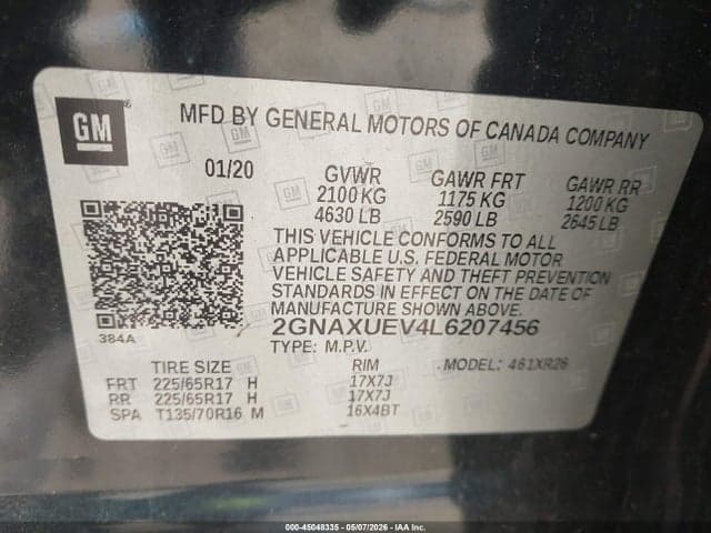 2020 CHEVROLET EQUINOX AWD LT 1.5L TURBO 9