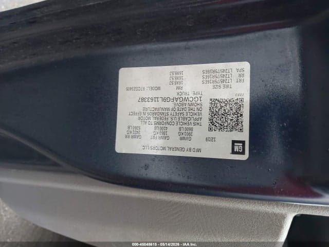 2020 CHEVROLET EXPRESS CARGO RWD 2500 REGULAR WHEELBASE WT 9