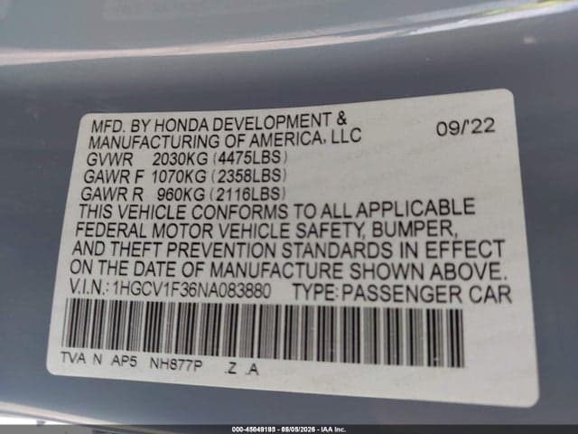 2022 HONDA ACCORD SPORT 9