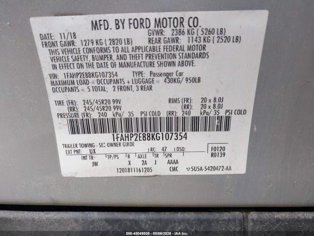 2019 FORD TAURUS SEL 9