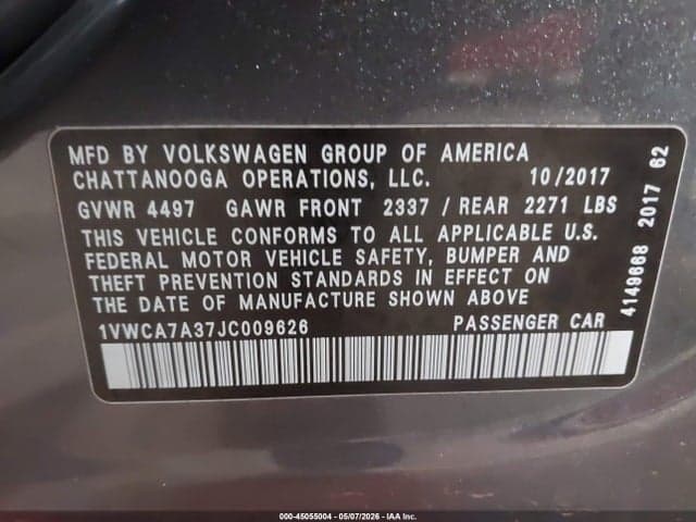 2018 VOLKSWAGEN PASSAT 2.0T SEL PREMIUM 9