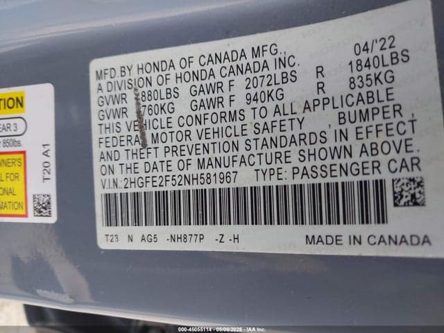 2022 HONDA CIVIC SPORT 9