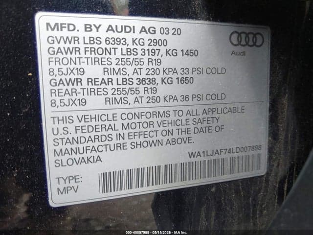 2020 AUDI Q7 PREMIUM PLUS 45 TFSI QUATTRO TIPTRONIC 9