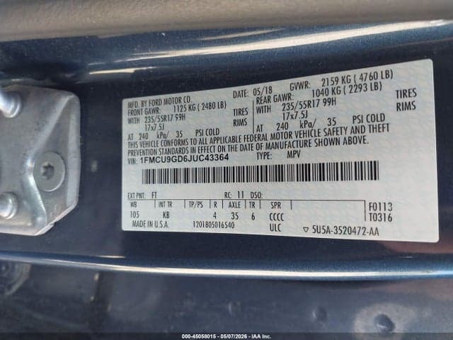 2018 FORD ESCAPE SE 9