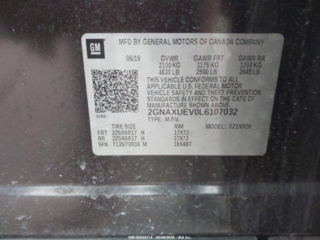 2020 CHEVROLET EQUINOX AWD LT 1.5L TURBO 9