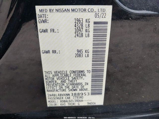 2022 NISSAN ALTIMA S FWD 9