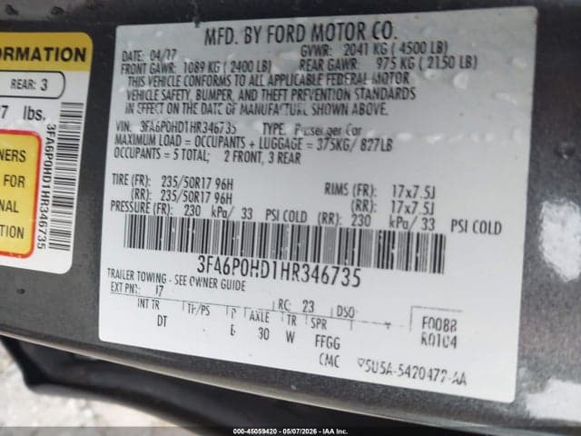 2017 FORD FUSION SE 9