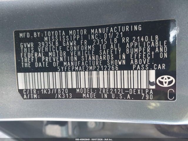 2021 TOYOTA COROLLA LE 9