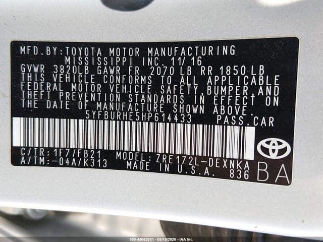 2017 TOYOTA COROLLA LE 9
