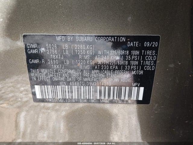 2021 SUBARU OUTBACK ONYX EDITION XT 9