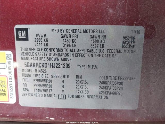 2017 BUICK ENCLAVE PREMIUM 9