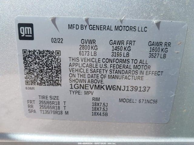 2022 CHEVROLET TRAVERSE AWD 2FL CLOTH 9