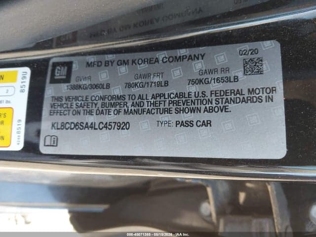 2020 CHEVROLET SPARK FWD 1LT AUTOMATIC 9