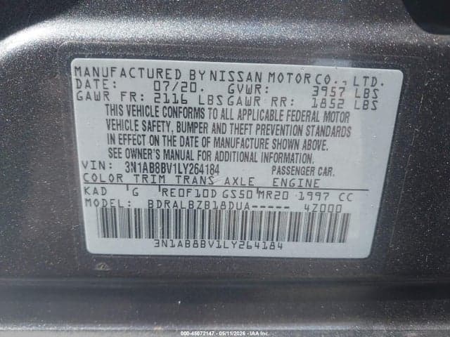 2020 NISSAN SENTRA S XTRONIC CVT 9