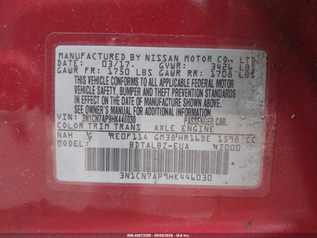 2017 NISSAN VERSA 1.6 SV 9