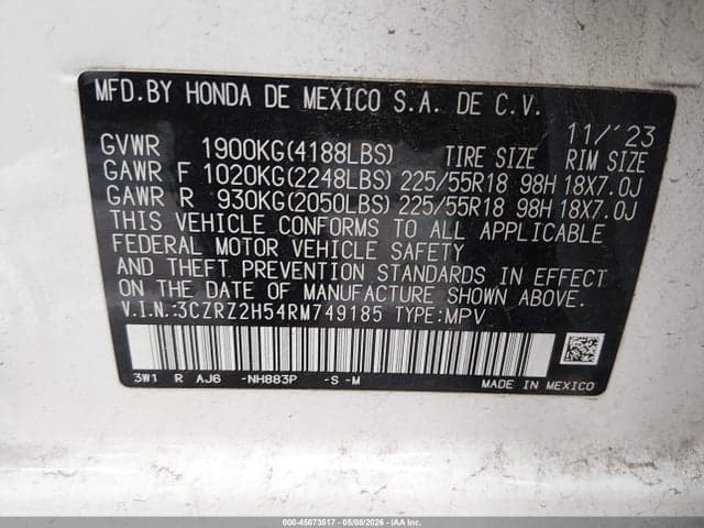2024 HONDA HR-V AWD SPORT/AWD SPORT W/O BSI 9