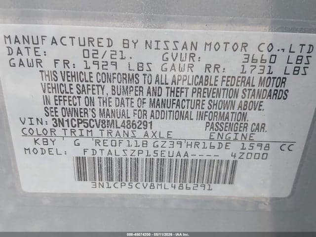 2021 NISSAN KICKS SV XTRONIC CVT 9