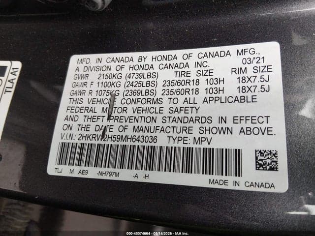 2021 HONDA CR-V AWD EX 9