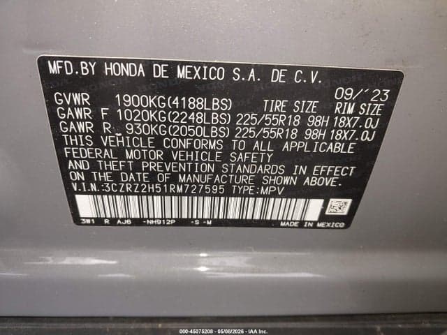 2024 HONDA HR-V AWD SPORT/AWD SPORT W/O BSI 9
