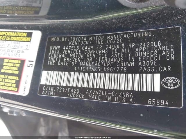 2020 TOYOTA CAMRY LE 9