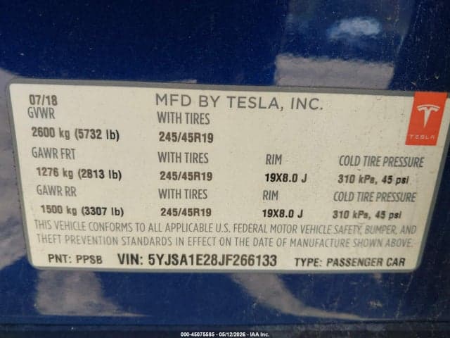 2018 TESLA MODEL S 100D/75D/P100D 10