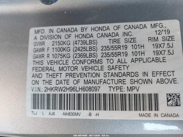 2020 HONDA CR-V AWD TOURING 9