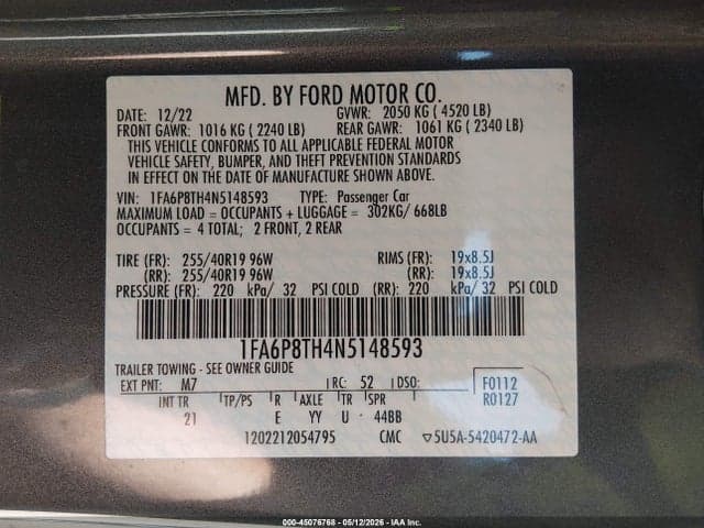 2022 FORD MUSTANG ECOBOOST FASTBACK 9