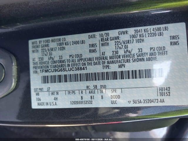 2020 FORD ESCAPE SE 9