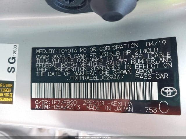 2020 TOYOTA COROLLA LE 9