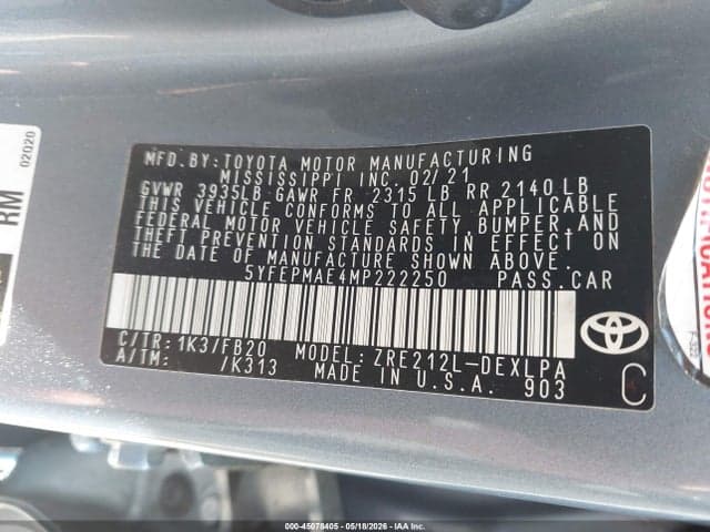 2021 TOYOTA COROLLA LE 9