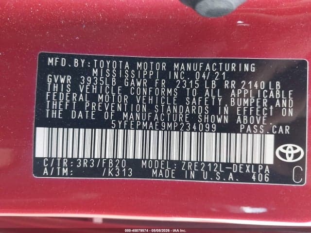 2021 TOYOTA COROLLA LE 9