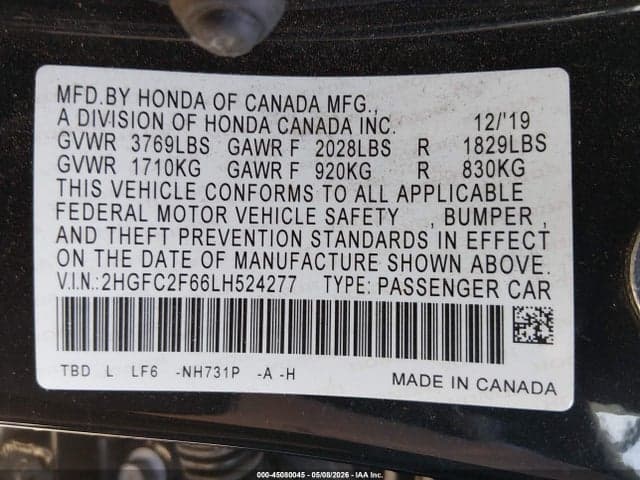 2020 HONDA CIVIC LX 9
