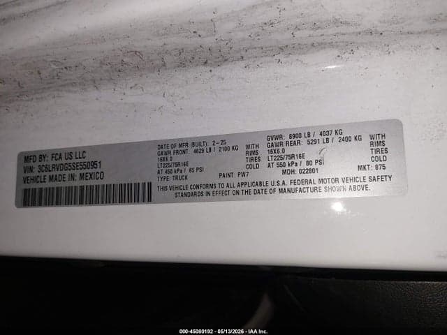 2025 RAM PROMASTER 2500 TRADESMAN HIGH ROOF 159 WB W/PASS SEAT 9