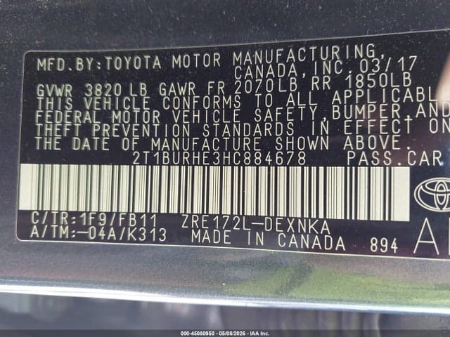 2017 TOYOTA COROLLA LE 9
