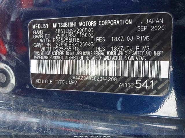 2020 MITSUBISHI OUTLANDER ES 2.4 S-AWC/LE 2.4 S-AWC/SE 2.4 S-AWC/SEL 2.4 S-AWC/SP 2.4 S-AWC 9