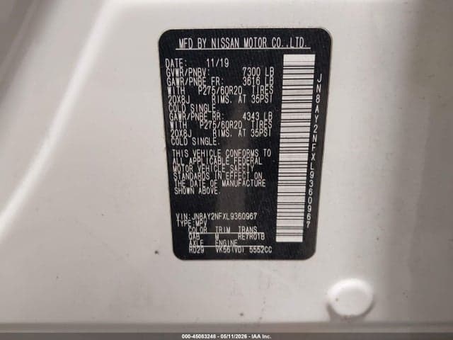 2020 NISSAN ARMADA PLATINUM 2WD 9