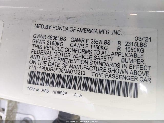 2021 ACURA TLX STANDARD 9