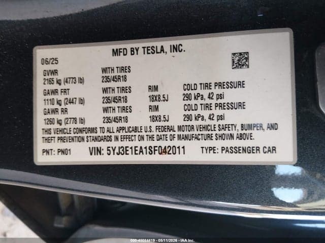 2025 TESLA MODEL 3 LONG RANGE REAR-WHEEL DRIVE/STANDARD REAR-WHEEL DRIVE 9