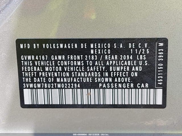 2026 VOLKSWAGEN JETTA SEL 9