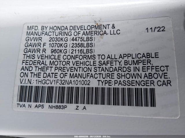 2022 HONDA ACCORD SPORT 9